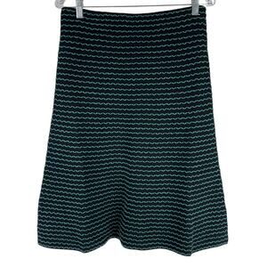 Emporio Armani NWT Black Green Striped Midi Skirt Size 46 US 12 Lightweight Knit